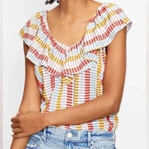 LOFT Plaid Ruffle Sleeveless Blouse XXS‎ Petite Summer Checked Boxy Top